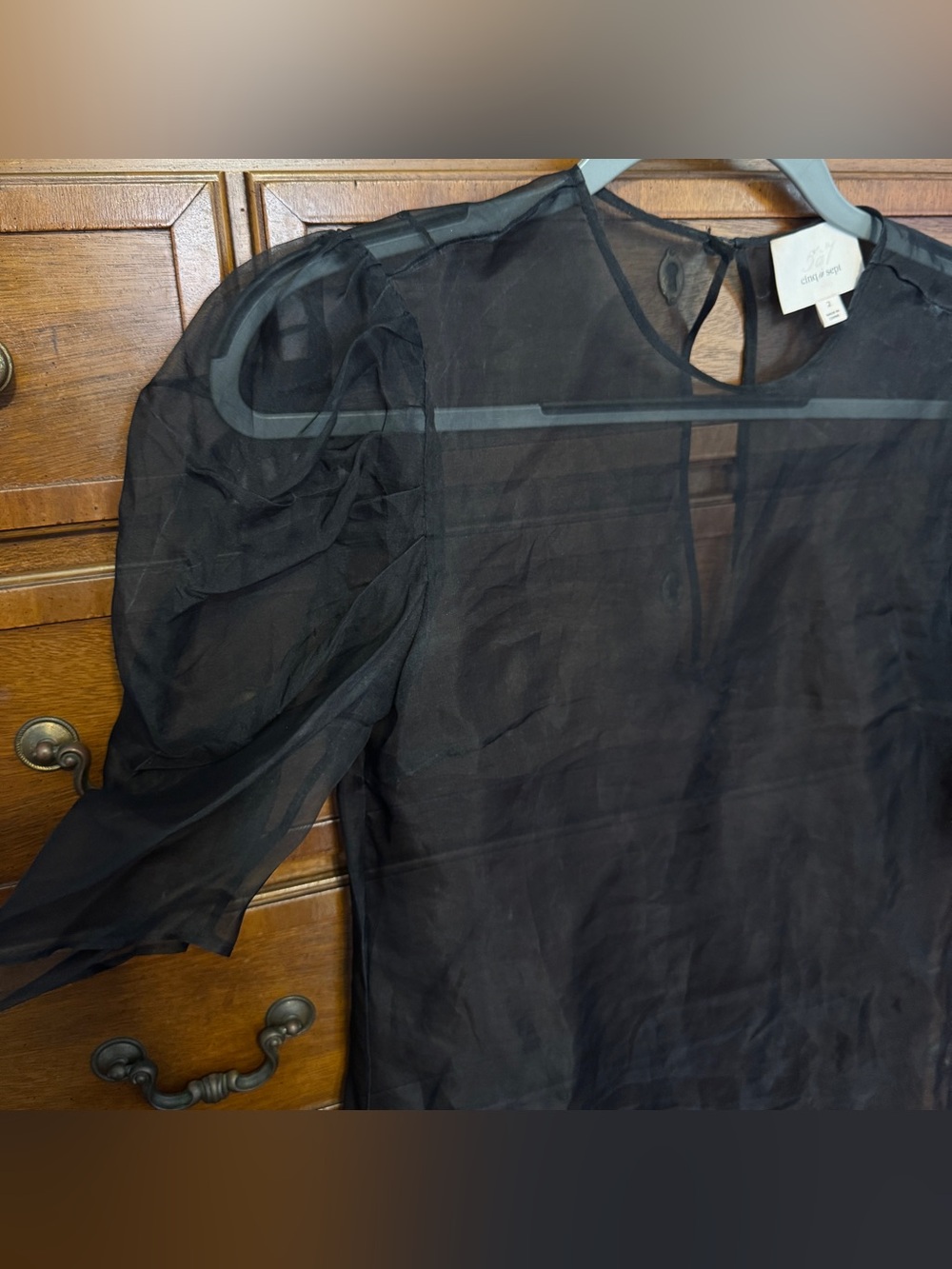 Cinq à Sept Erin Organza Puff Sleeve Silk Black Mini Dress Size 2 Sheer Y2K - Picture 3 of 8